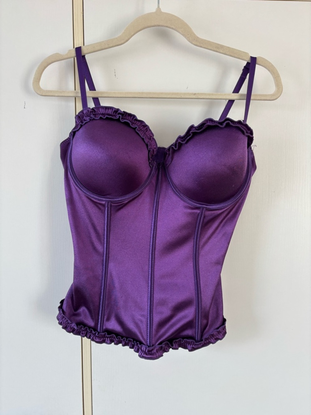 Purple Satin Corset Bustier Gothic Fairycore Renaissance L Cups Whimsigoth Vamp - Picture 3 of 13
